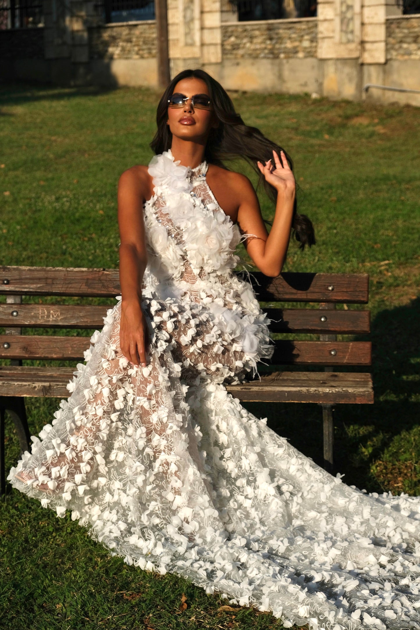 Flora - Halter Floral Appliqué Dress