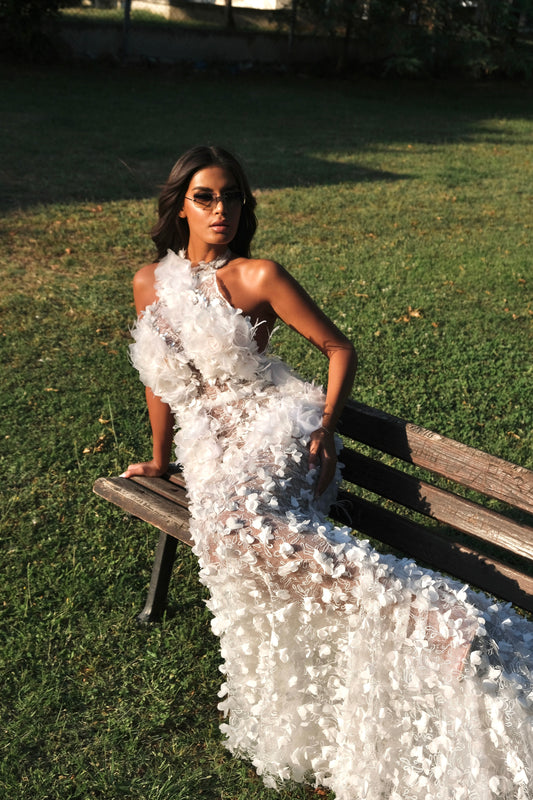 Flora - Halter Floral Appliqué Dress