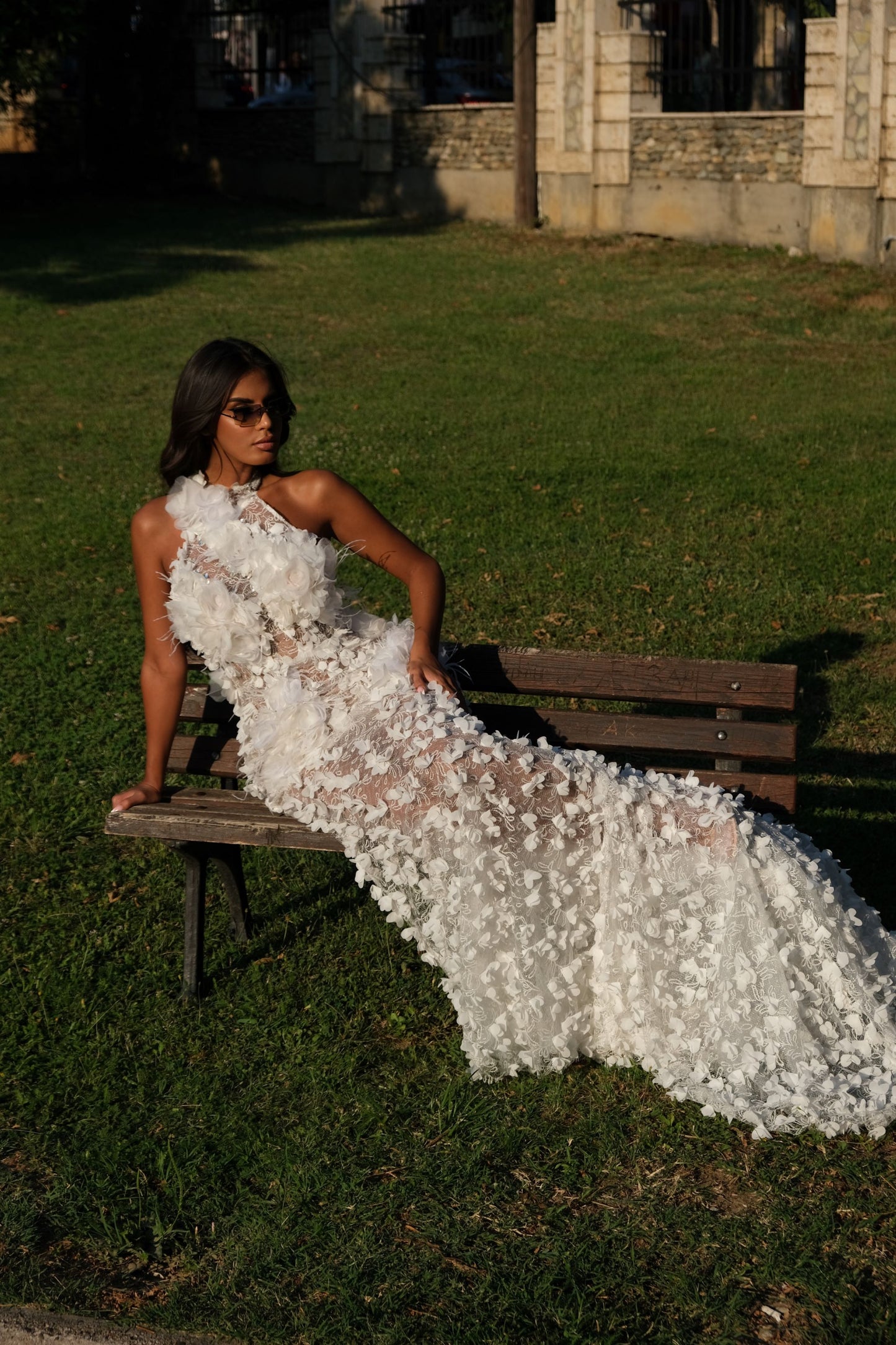 Flora - Halter Floral Appliqué Dress