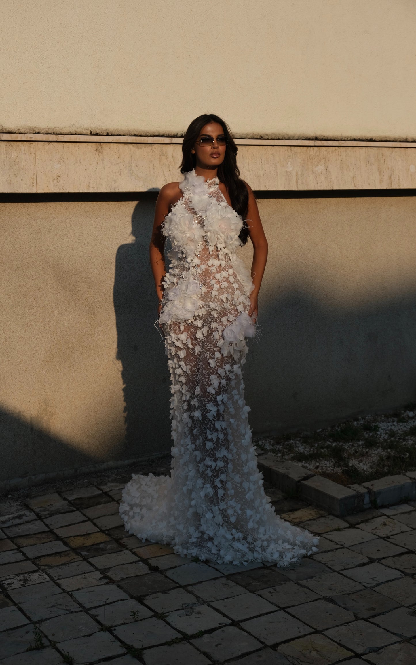 Flora - Halter Floral Appliqué Dress