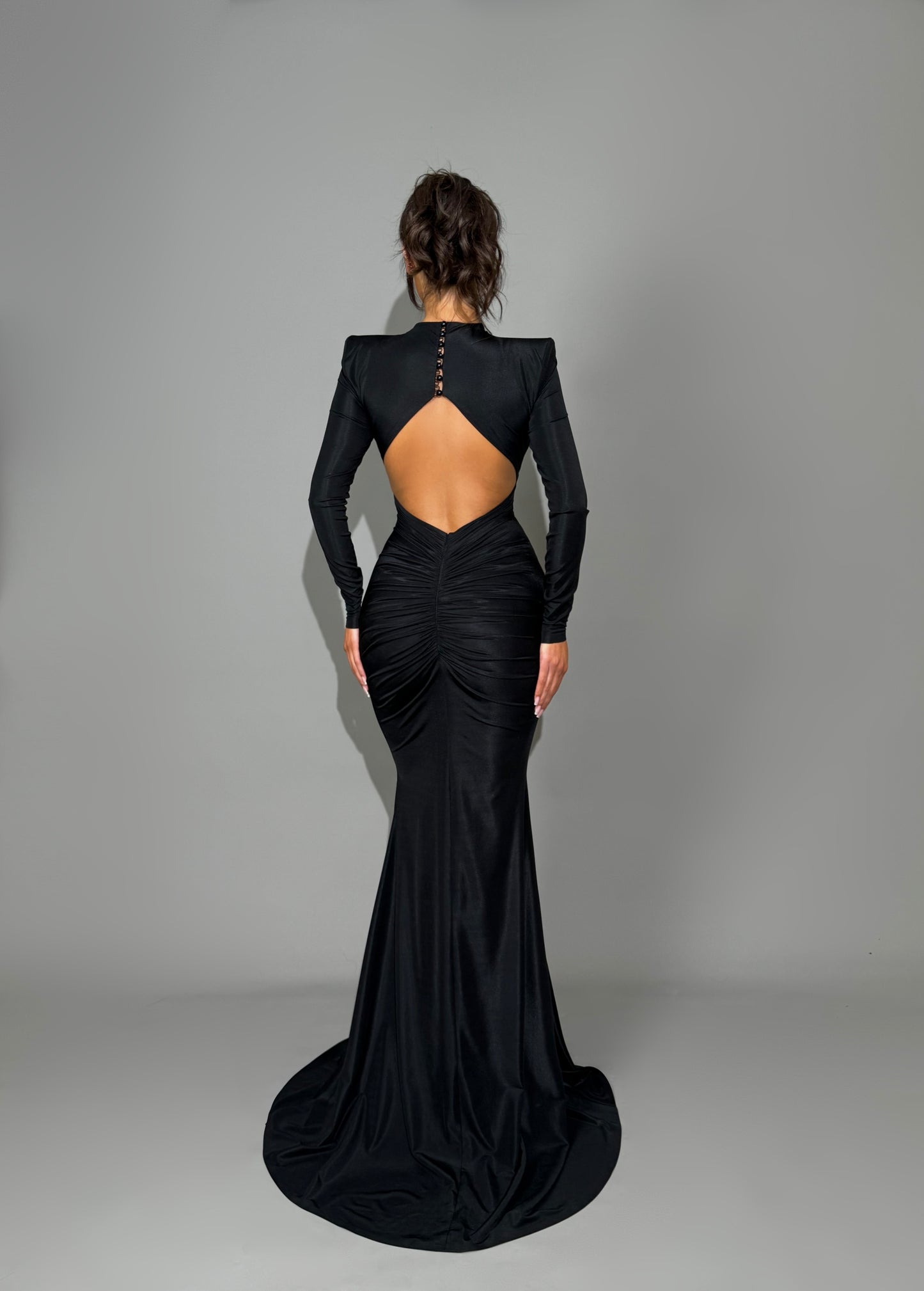 Helios - Gold-Accented Cut-Out Long Sleeve Dress