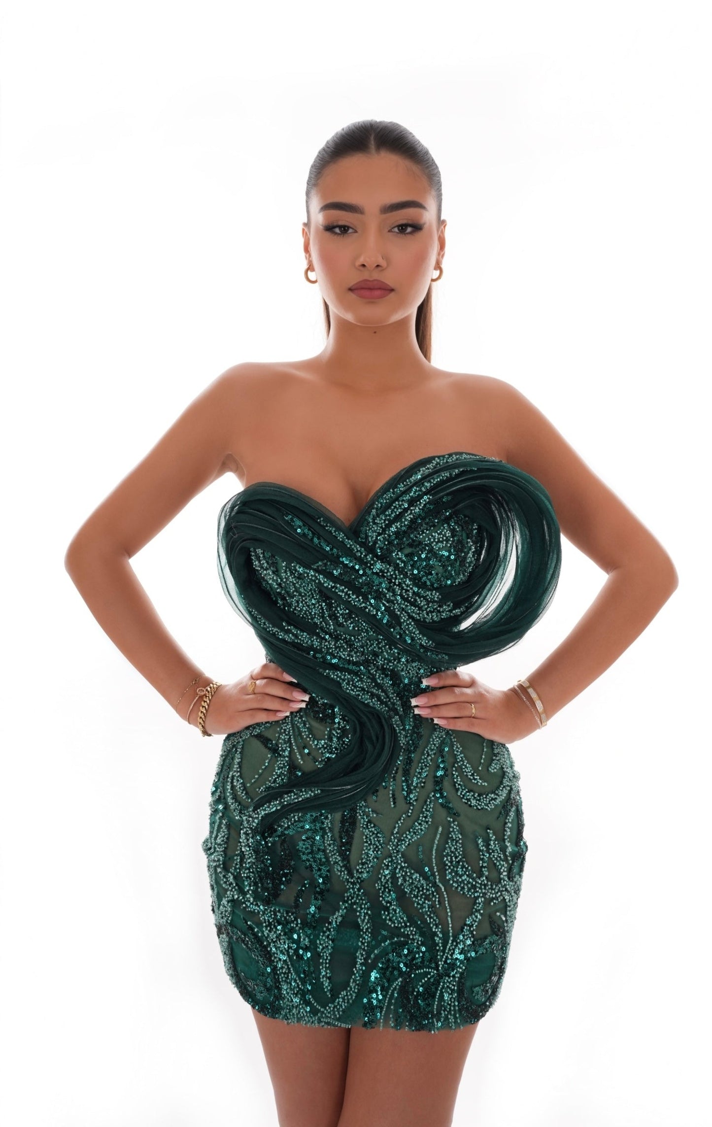 Lux - Short strapless dress with tulle embellishment