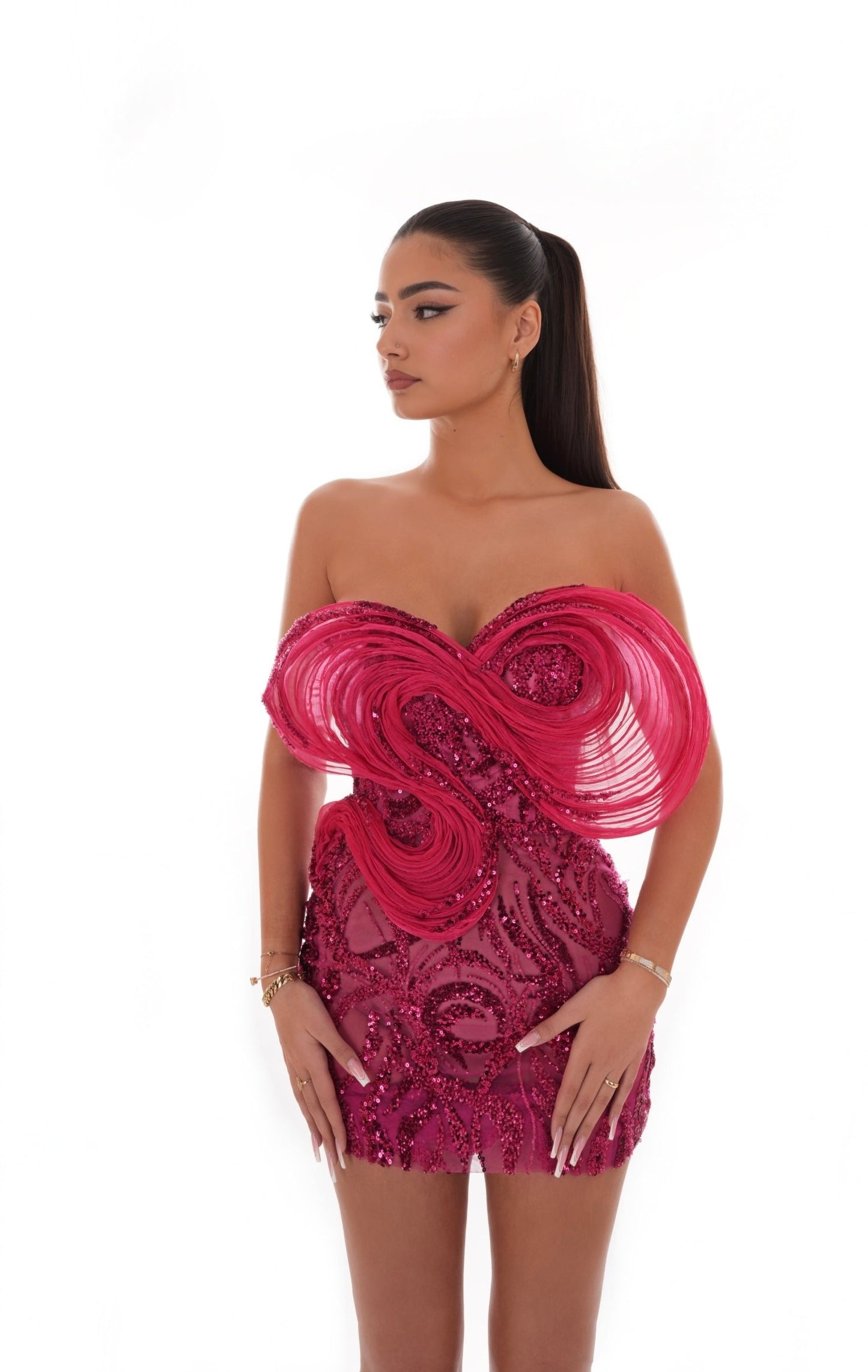 Lux - Short strapless dress with tulle embellishment