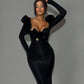 Nitrocis - Sweetheart Neckline Embellished Long Sleeve Dress