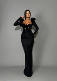 Nitrocis - Sweetheart Neckline Embellished Long Sleeve Dress