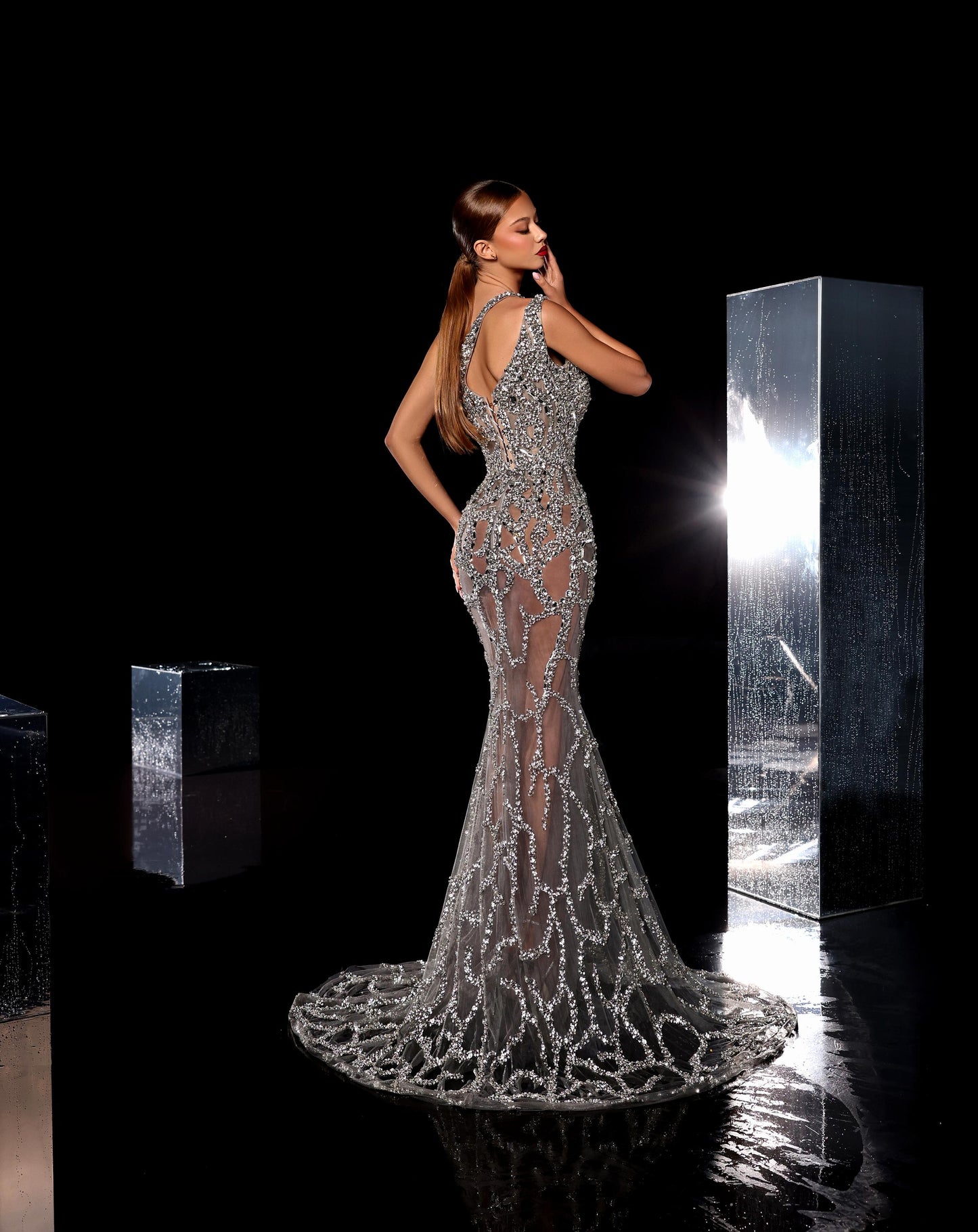 Alyson - Crystal Asymmetrical Flare Dress