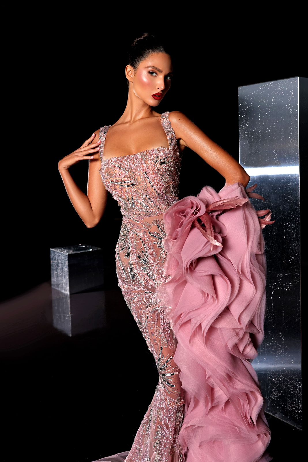 Breanna - Beaded Ruffle Strap Dress