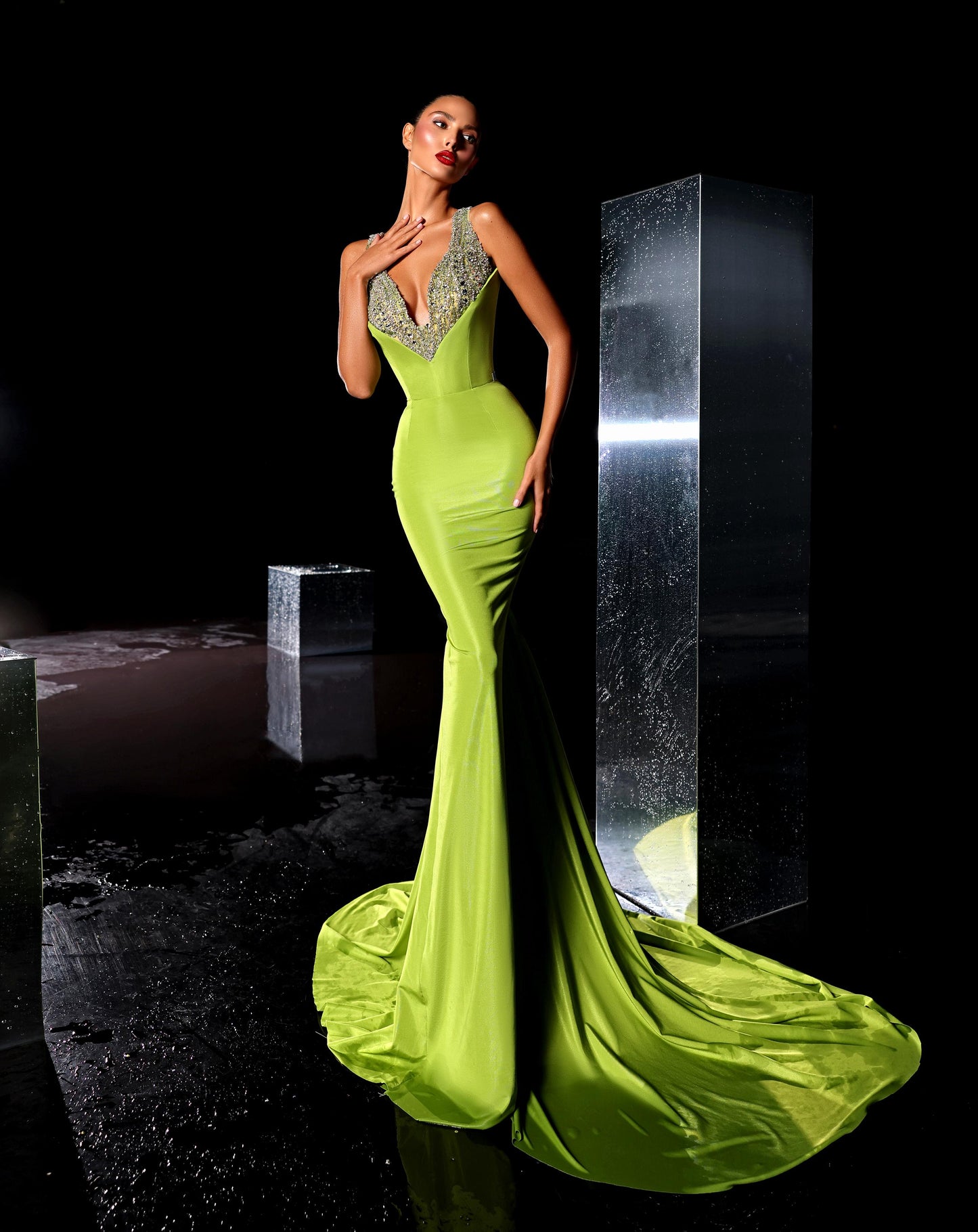 Eleanor - Lime green dress with beaded top