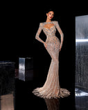 Amelle - Embellished high neck mermaid dress
