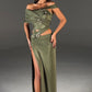 Leslie -  Long olive dress with cutout details