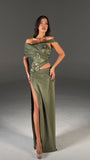 Leslie -  Long olive dress with cutout details