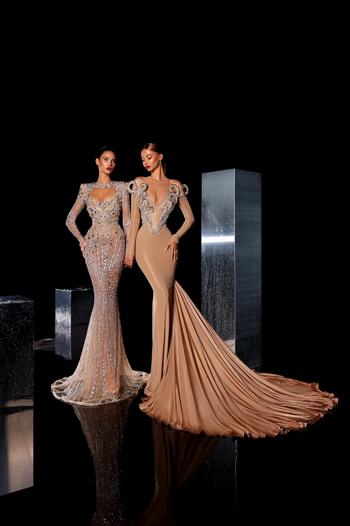 Amelle - Embellished high neck mermaid dress