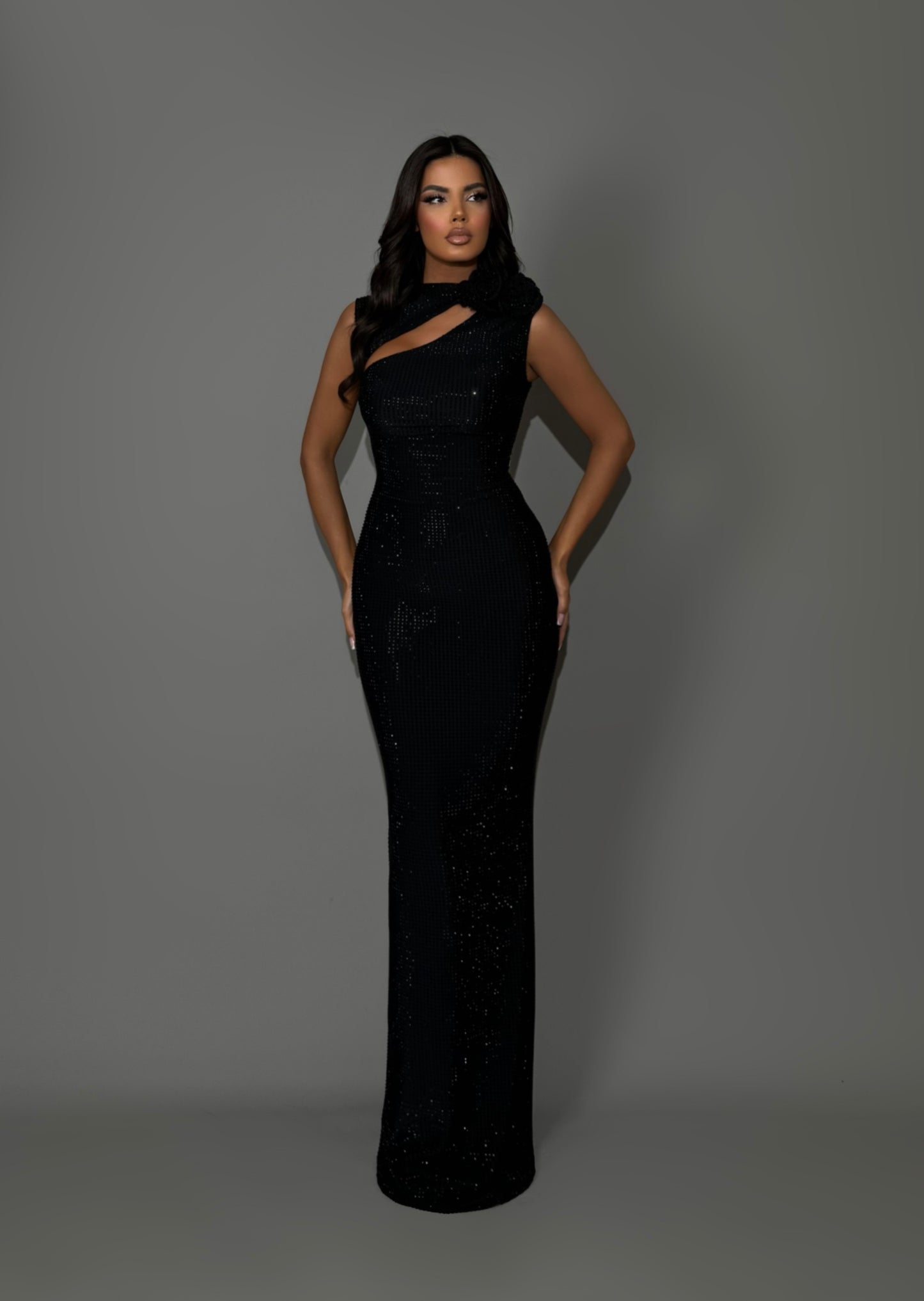 Heppa - High Neck Asymmetrical Cut-Out Dress